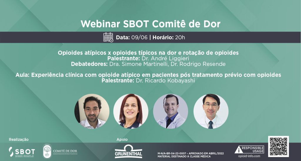 Opiode é novo tema do webinar da SBOT em parceria com o Comitê de Dor