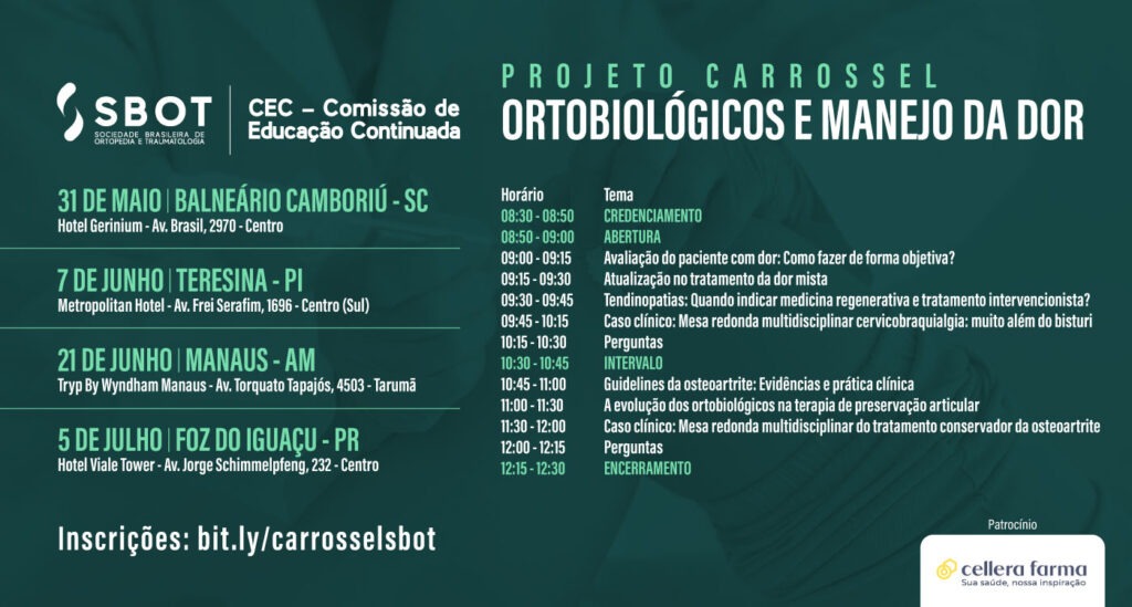 Atualização em dor e ortobiológicos: confira a programação do Projeto Carrossel