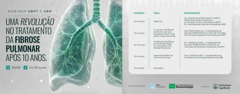 SBPT e SBR promovem nesta quarta-feira webinar gratuito sobre avanços no tratamento da fibrose pulmonar